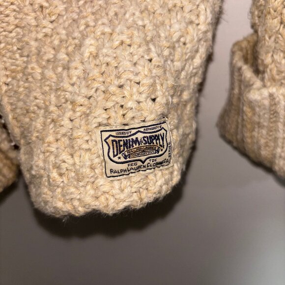 Ralph Lauren Denim & Supply Cable Knit Shawl Collar Cardigan Mens L Cotton Linen - Picture 3 of 16